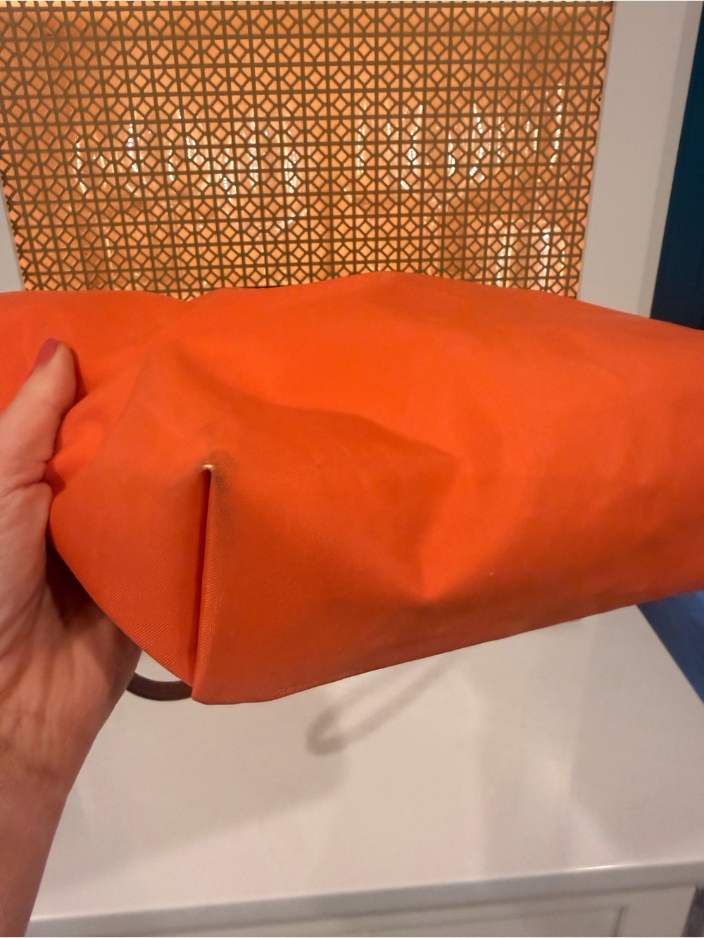 Longchamp Orange Tote Bag with Brown Trim - Classic Women's Shoulder Bag - Picture 7 of 13